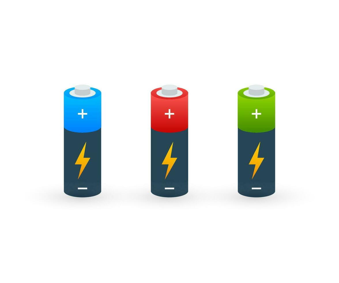Alkaline batteries realistic style set of different size. Vector stock illustration.
