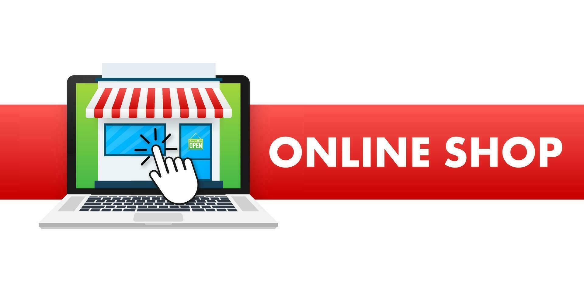 Shopping Online on Website. Online store, shop concept on laptop screen. Vector illustration.
