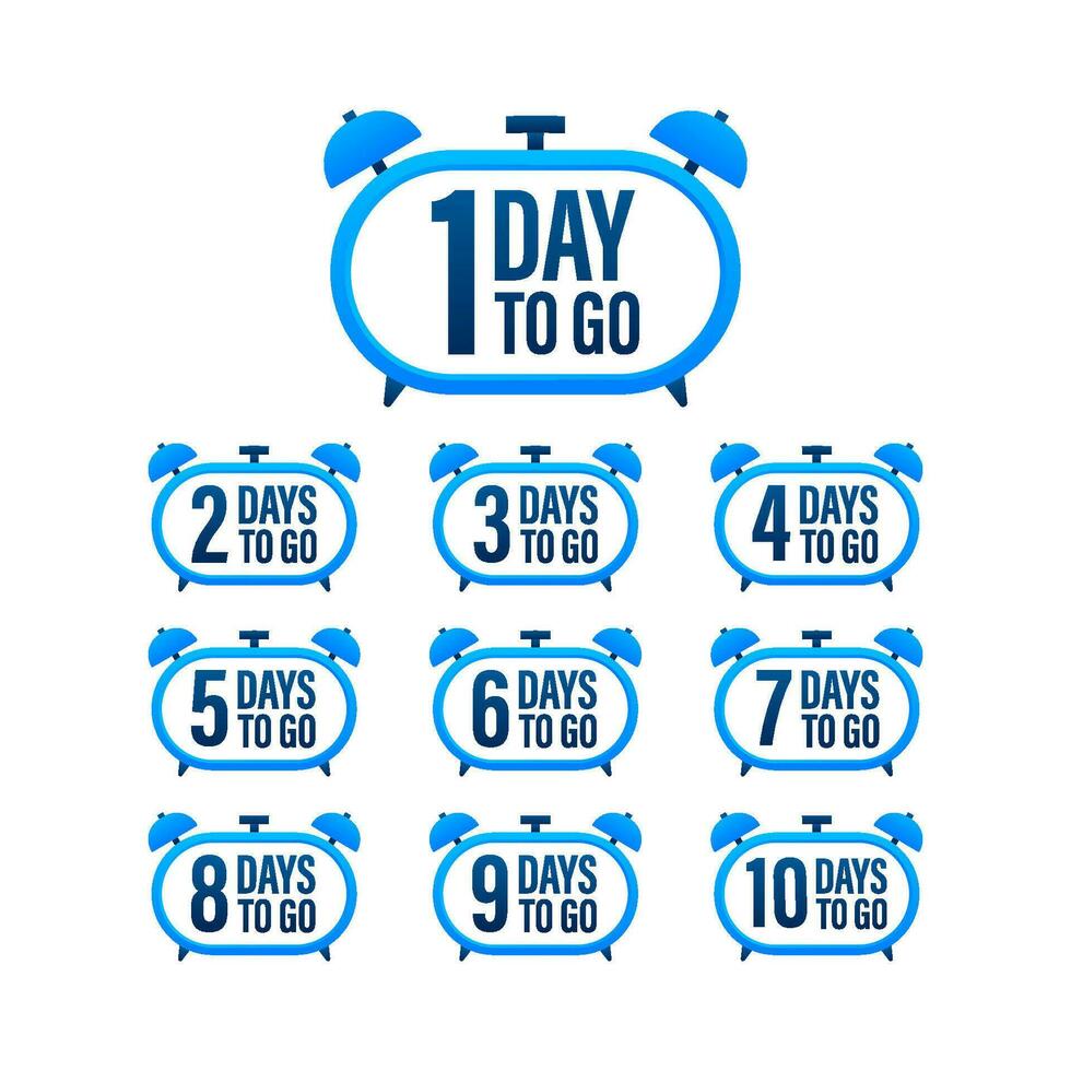 Days countdown. Days to go 1 2 3 4 5 6 7 8 9 10. The days left badges set. Product limited promo vector