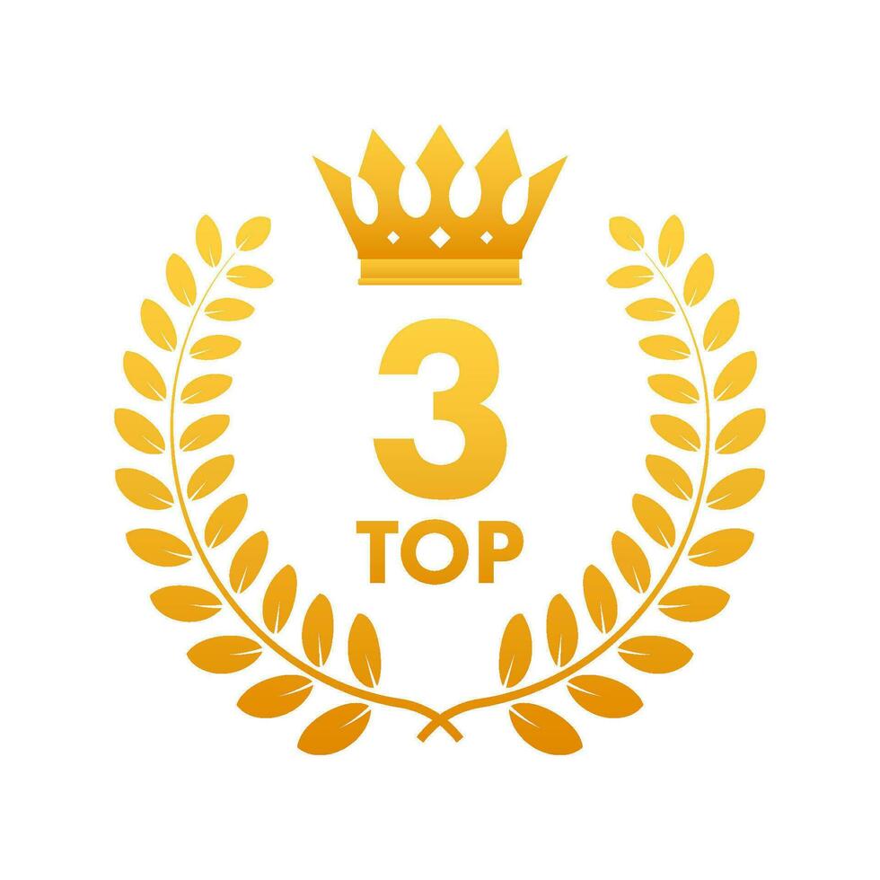 Top 3 label. Golden laurel wreath icon. Vector stock illustration.