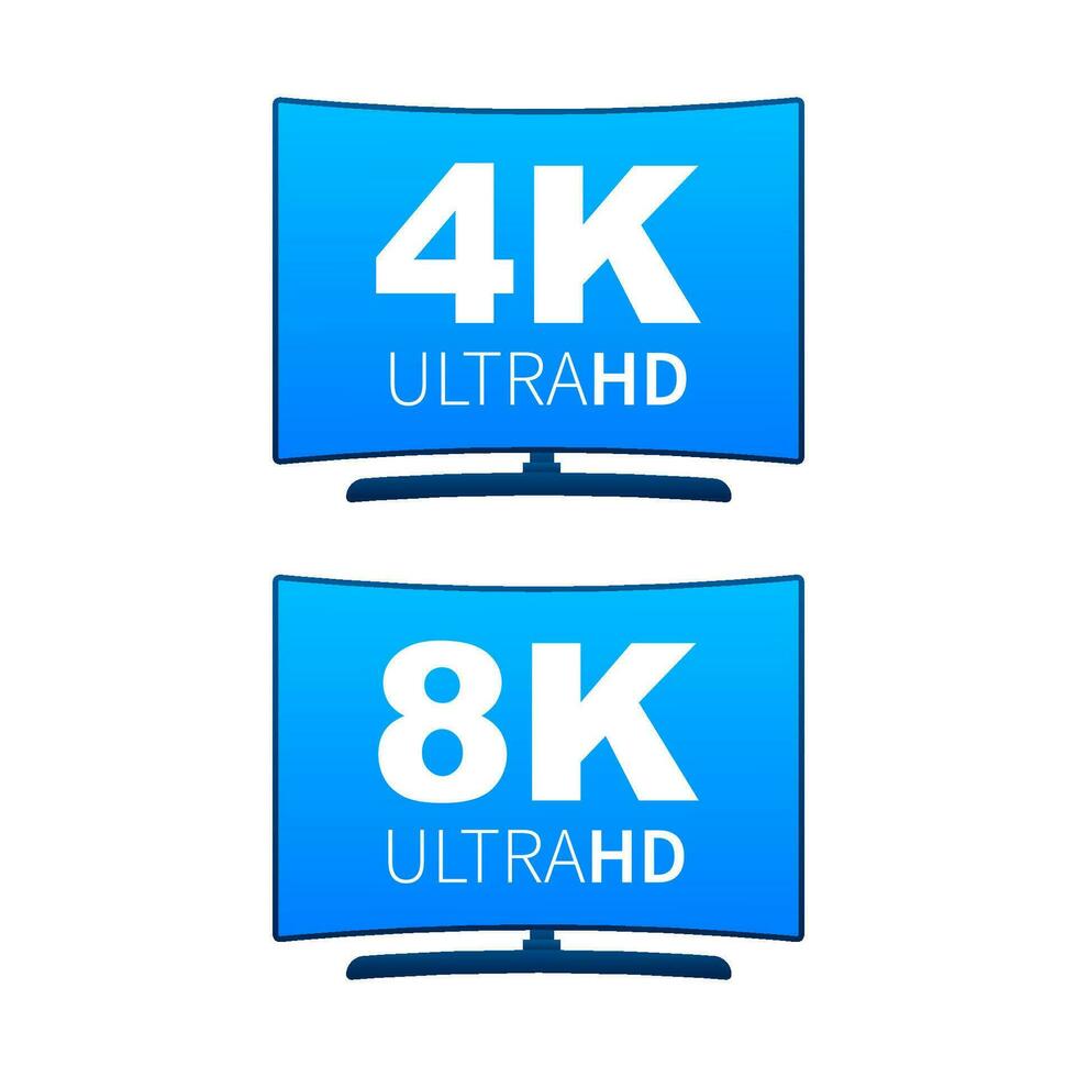4K and 8K Ultra HD label. High technology. LED television display. Vector illustration.