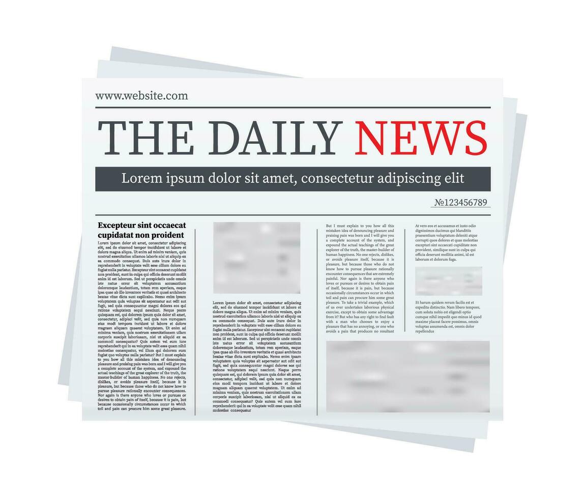 Vector mock up of a blank daily newspaper. Fully editable whole newspaper in clipping mask. Vector stock illustration