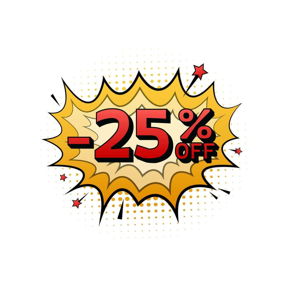 Comic speech bubbles with 25 percent OFF Sale Discount . Neon itch icon. Symbol, sticker tag, special offer label, advertising badge. Motion graphics . 4k vector