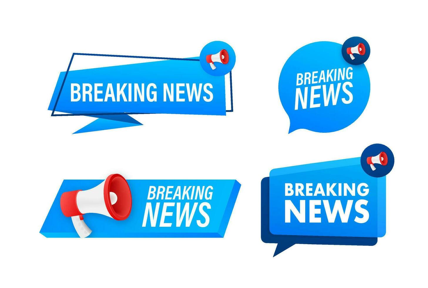 Megaphone label set with text Breaking News. Megaphone in hand promotion banner. Marketing and advertising vector