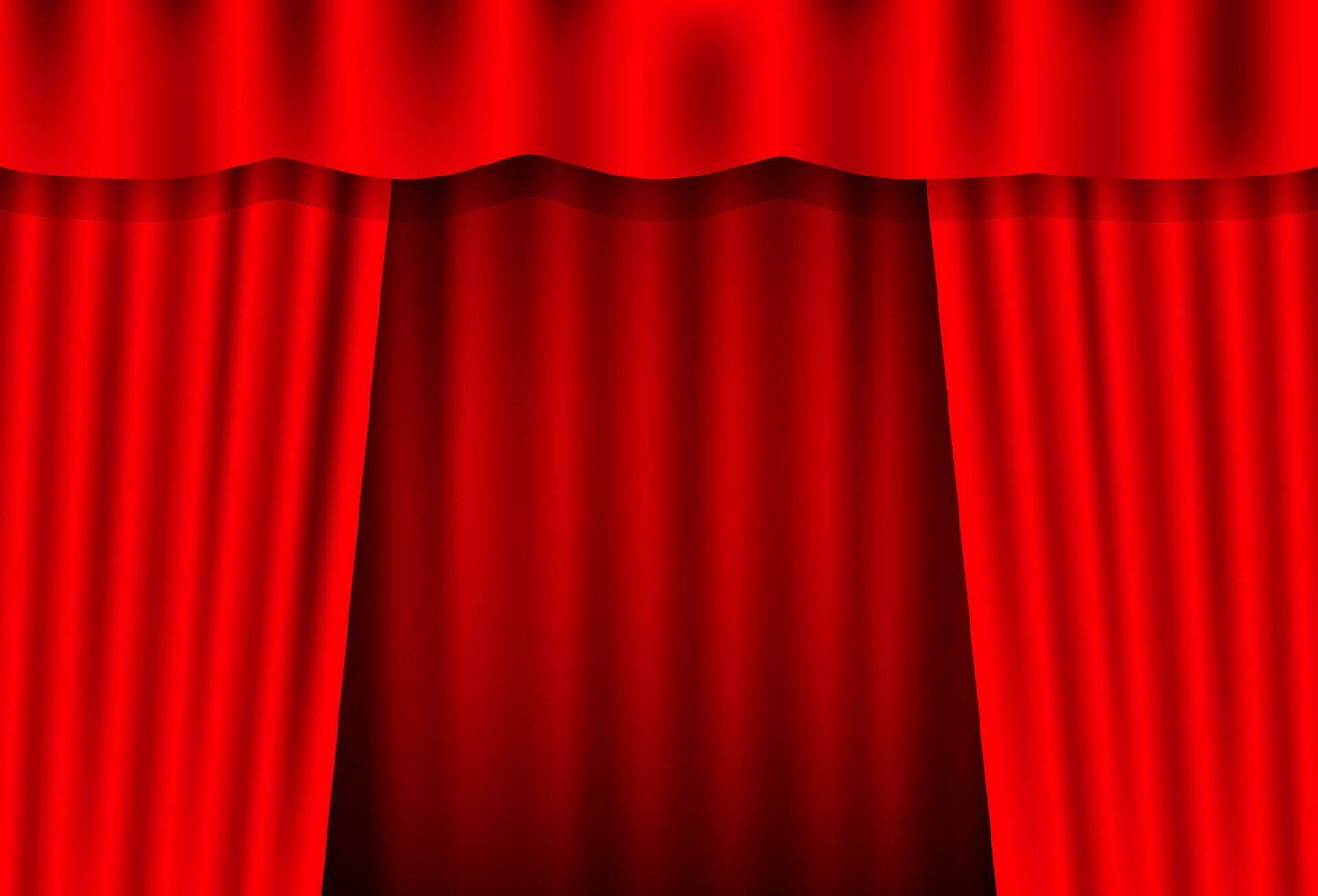 Entertainment curtains background for movies. Beautiful red theatre folded curtain drapes on black stage. Vector stock illustration.