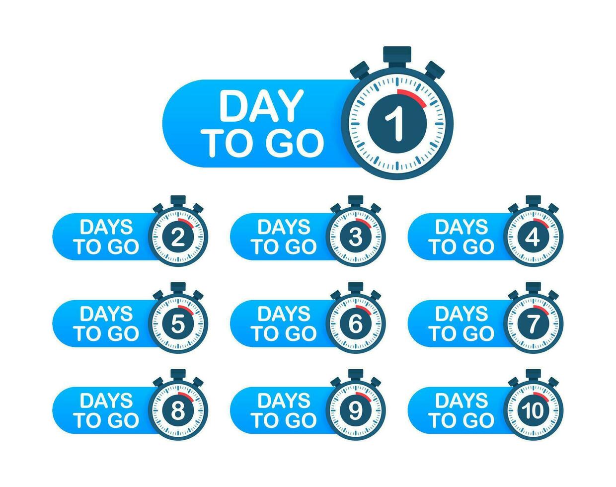 Days countdown. Days to go 1 2 3 4 5 6 7 8 9 10. The days left badges set. Product limited promo vector