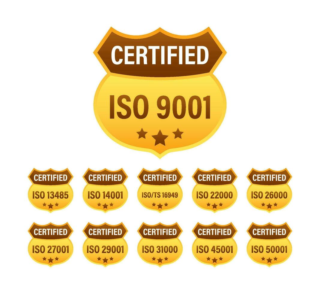 Set of ISO Certification stamp and labels. ISO Certified badge. Information security management vector