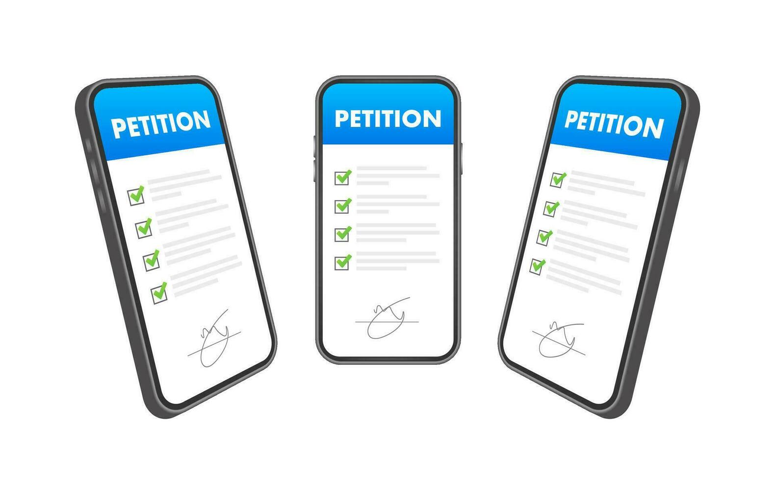 Petition form on phone screen. Making choice, democracy. Public welfare support. vector