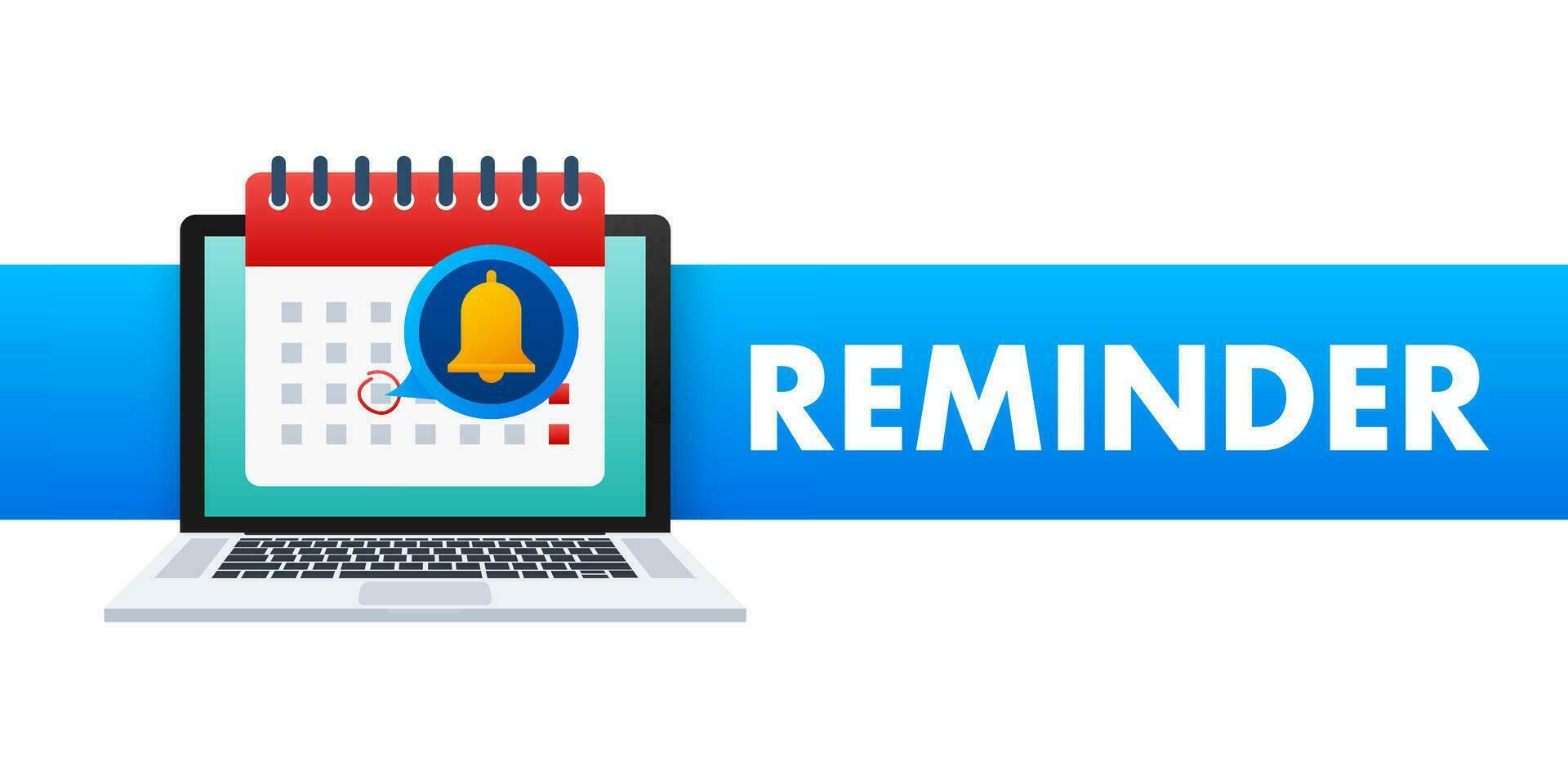 Enable reminder notification on laptop screen. Email notification. Message alert. Vector stock illustration.