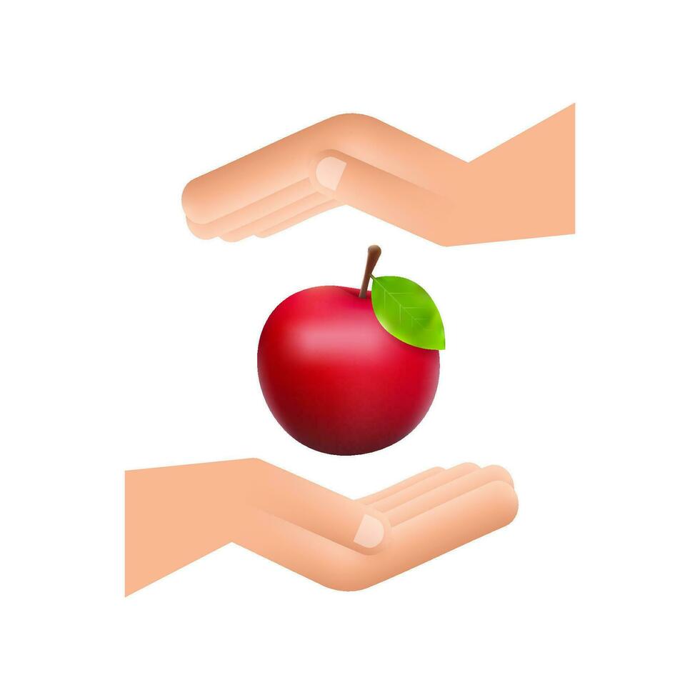 Motion graphics of detailed big shiny red apple hanging over hands 4k vector