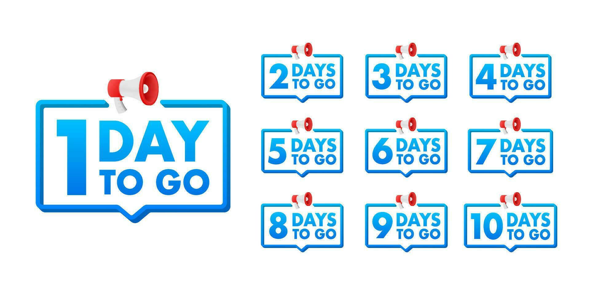 Days countdown. Days to go 1 2 3 4 5 6 7 8 9 10. The days left badges set. Product limited promo vector