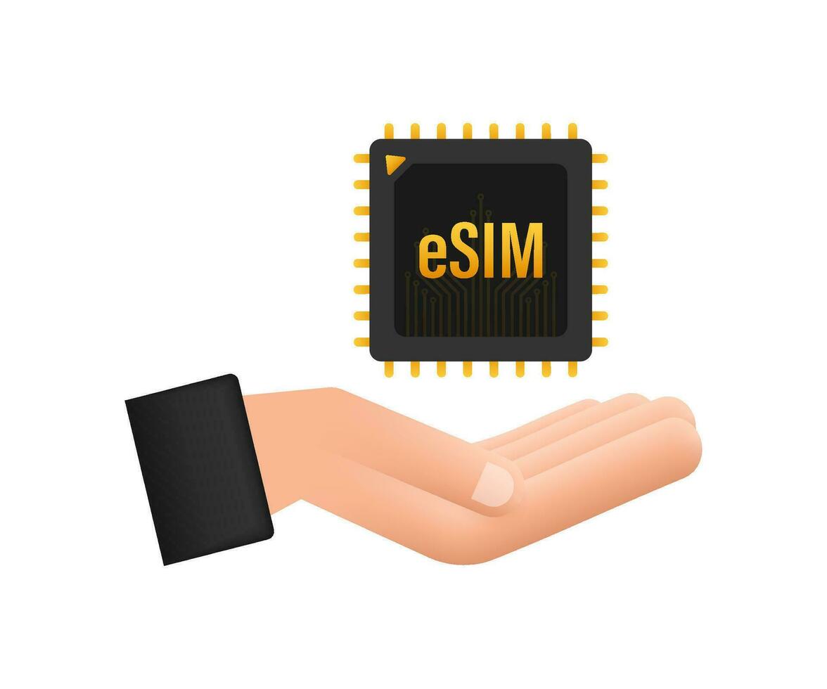 eSIM Embedded SIM card with hands icon symbol concept. new chip mobile cellular communication technology. Motion graphics 4k vector