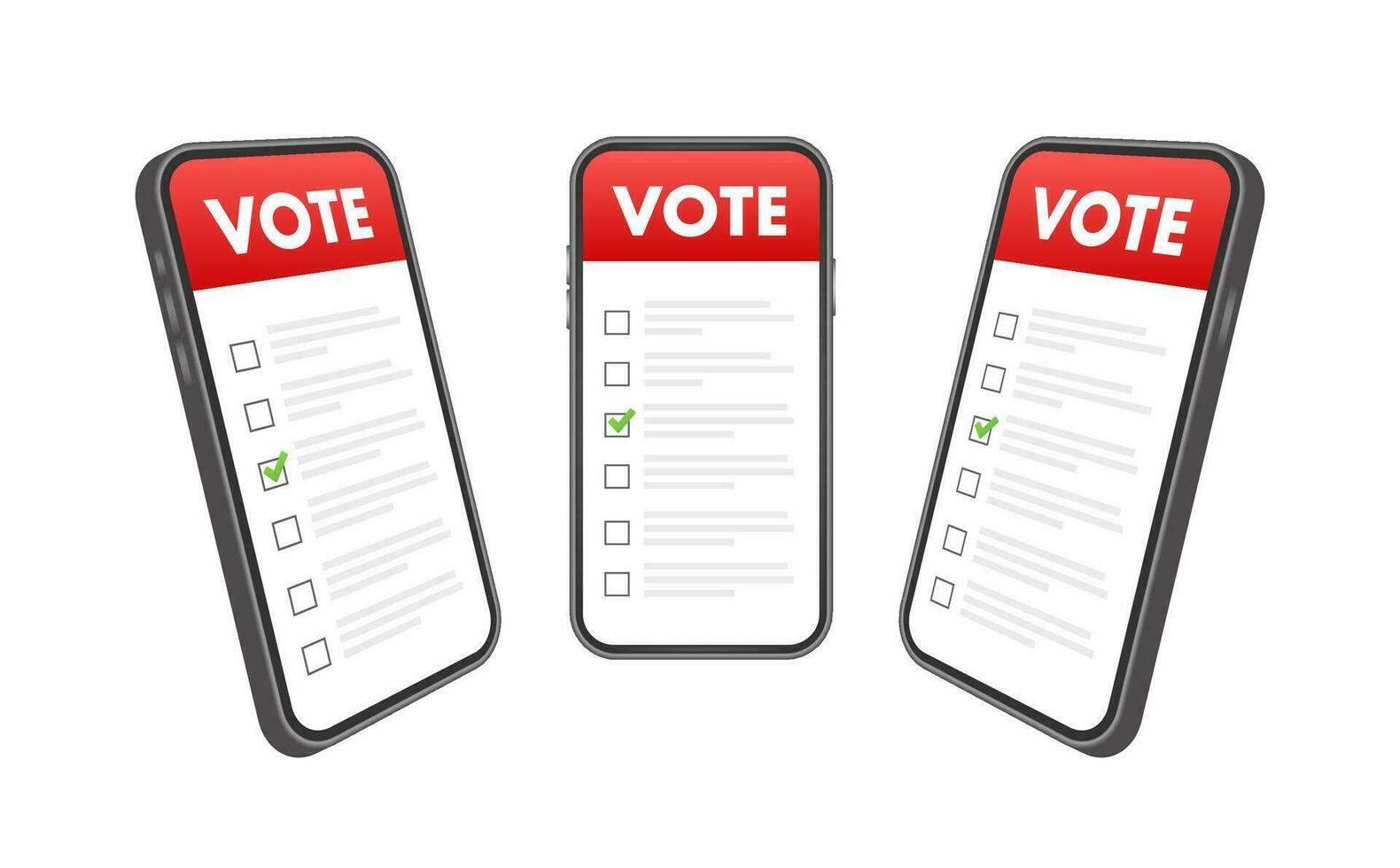 Hand puts vote bulletin into vote box on smartphone screen. Voting concept. Ballot box. Vector stock illustration.