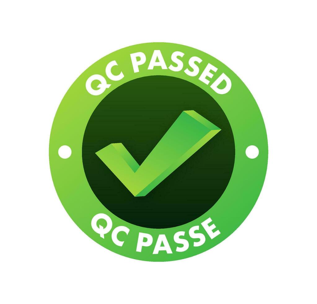 QC passed, pass quality sign, label. Vector stock illustration