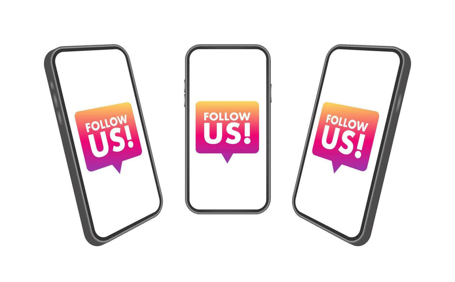 Follow us label on smartphone screen. Vector stock illustration.