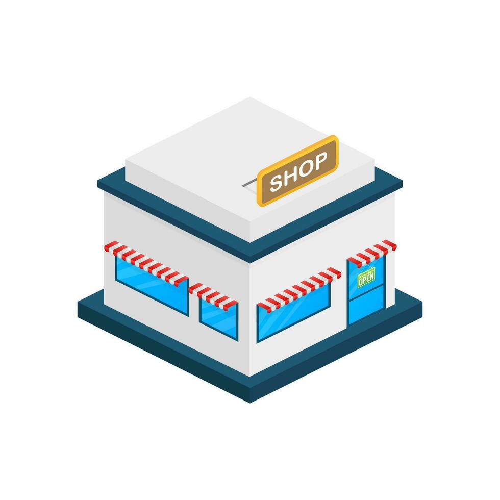 Shop or market store front exterior facade. Vector stock illustration.