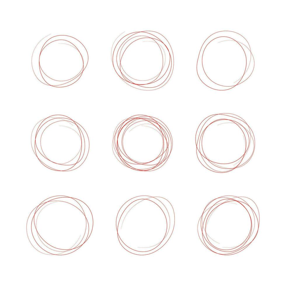 Set hand drawn ovals, felt tip pen circles. Rough vector frame elements. Vector stock illustration.
