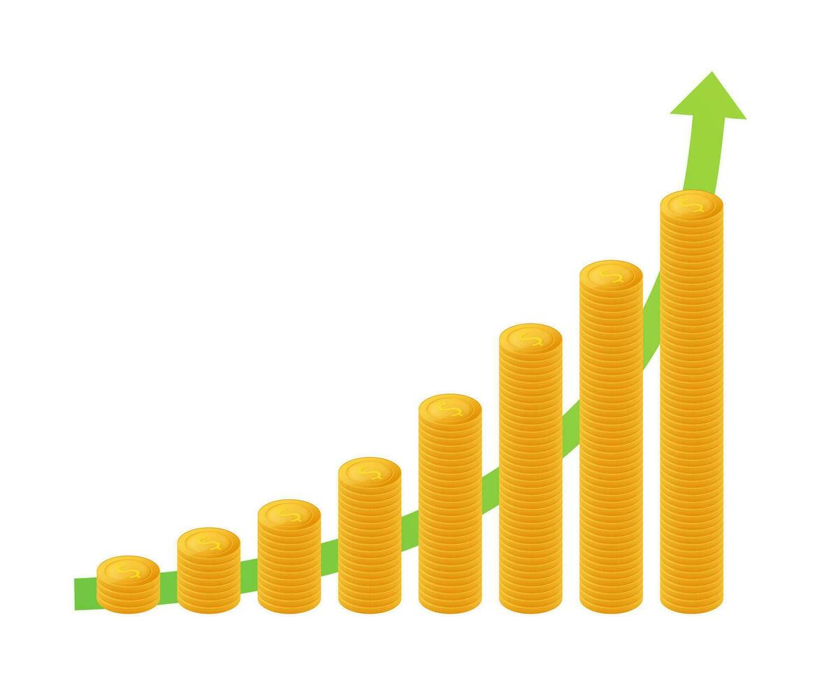 lucro dinero o presupuesto. efectivo y creciente grafico flecha arriba, concepto de negocio éxito. capital ganancias, beneficio. vector valores ilustración.