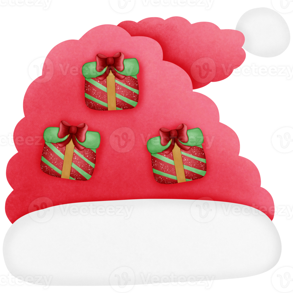 Christmas santa claus hat with gift isolated on transparent background png