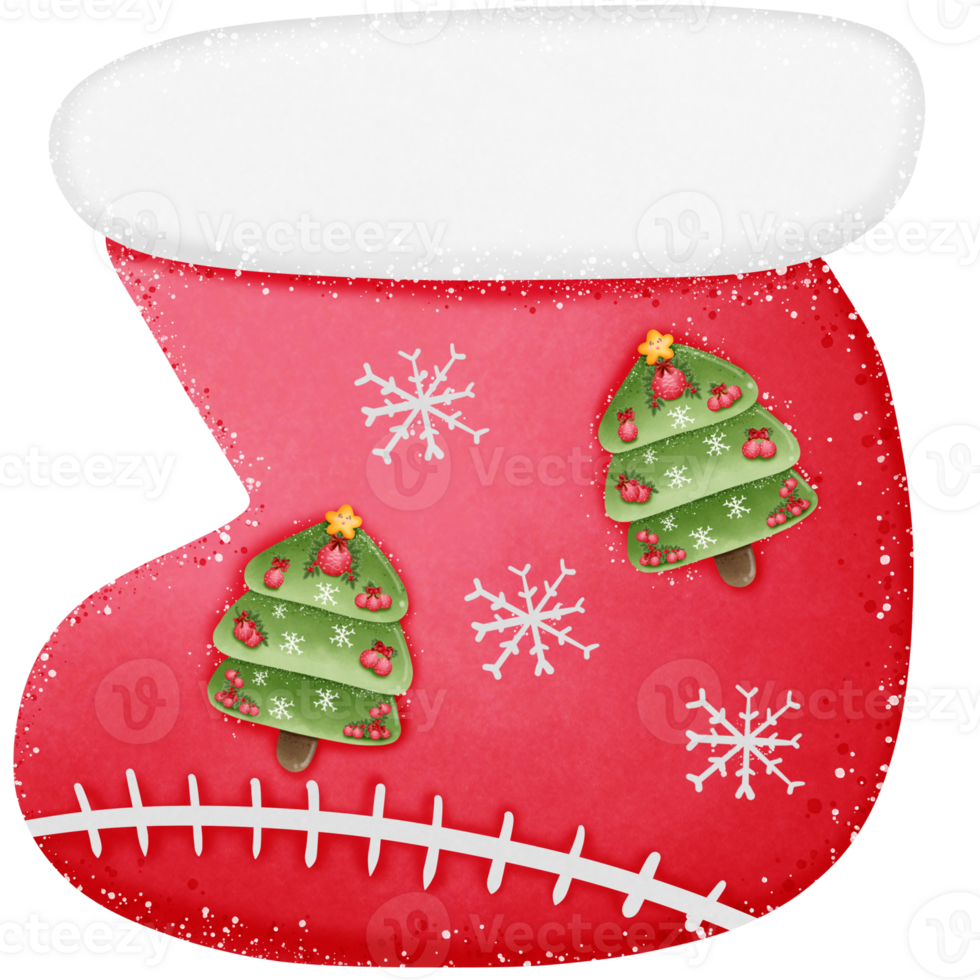 red christmas sock with snowflakes and Christmas tree isolated on transparent background png