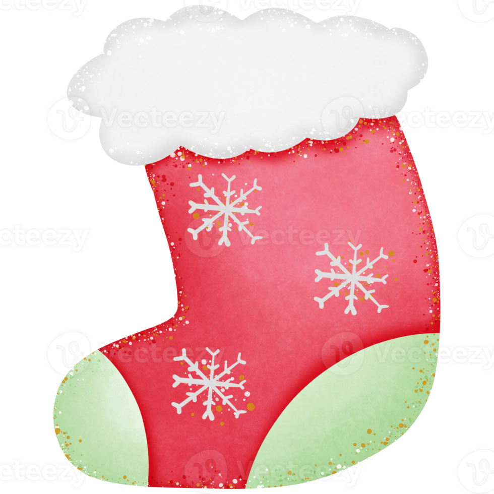 red christmas sock with snowflakes isolated on transparent background png