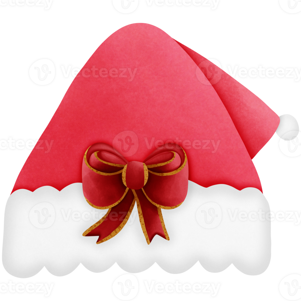 Christmas santa claus hat with bow isolated on transparent background png