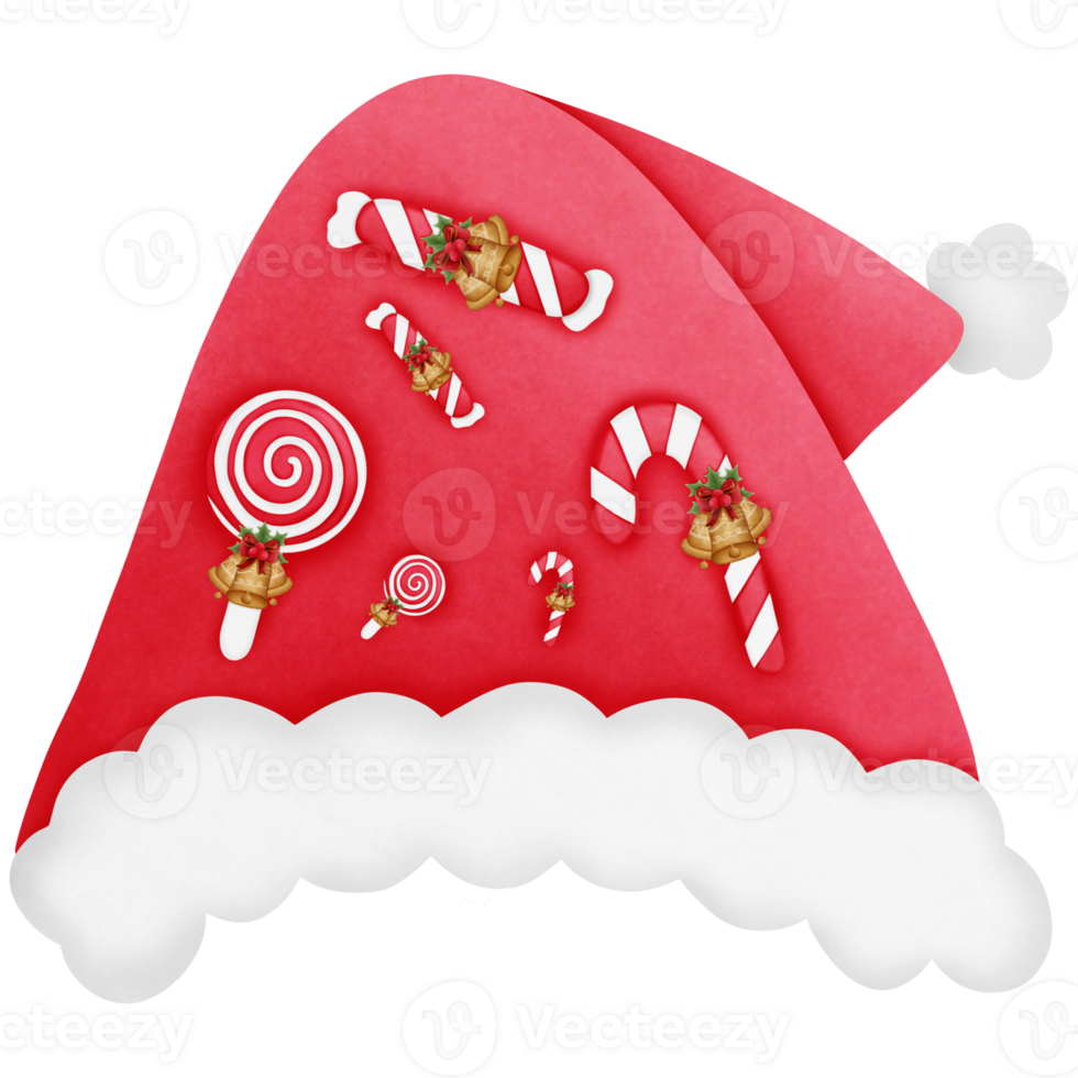 Christmas santa claus hat with candy cane isolated on transparent background png