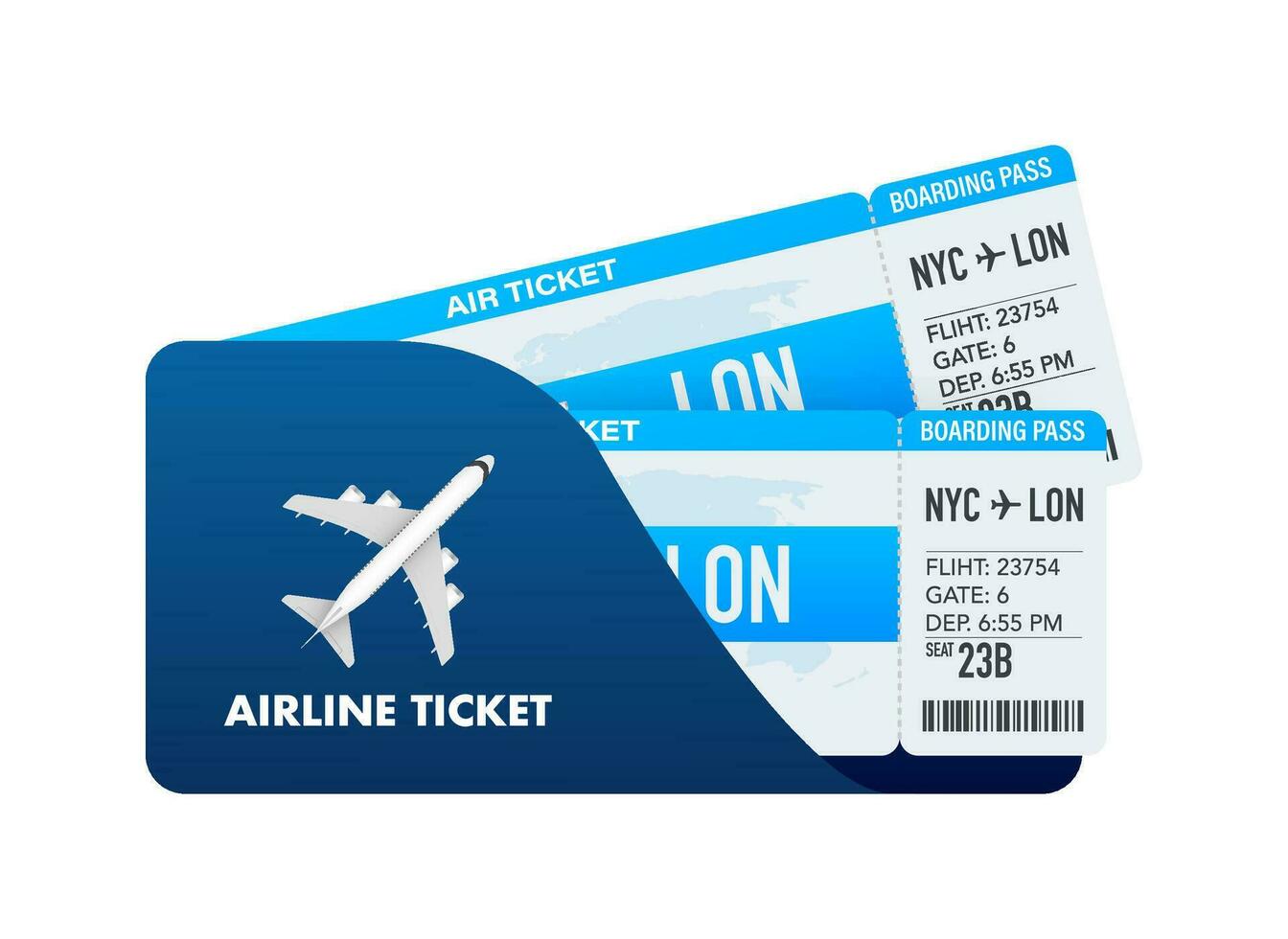 Airline tickets or boarding pass inside of special service envelope. Vector stock illustration.
