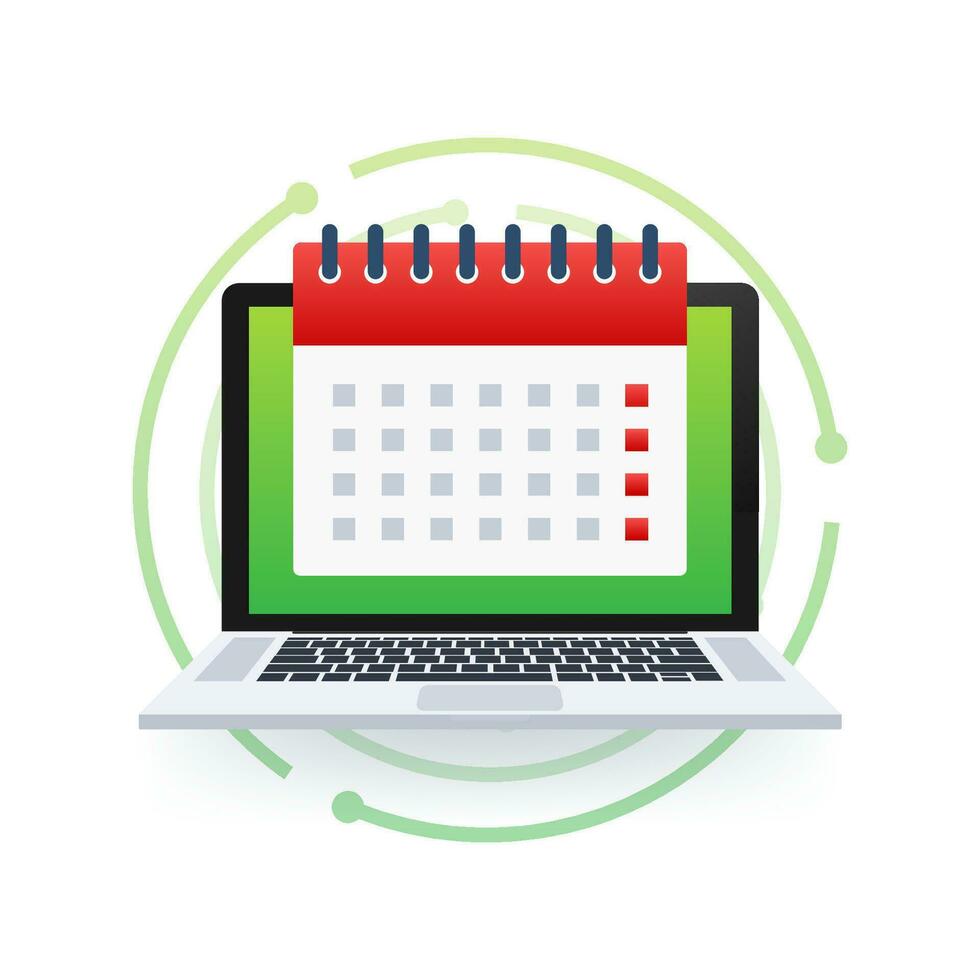 Calendar on laptop computer screen. Event planning. Schedule concept. Vector stock illustration.