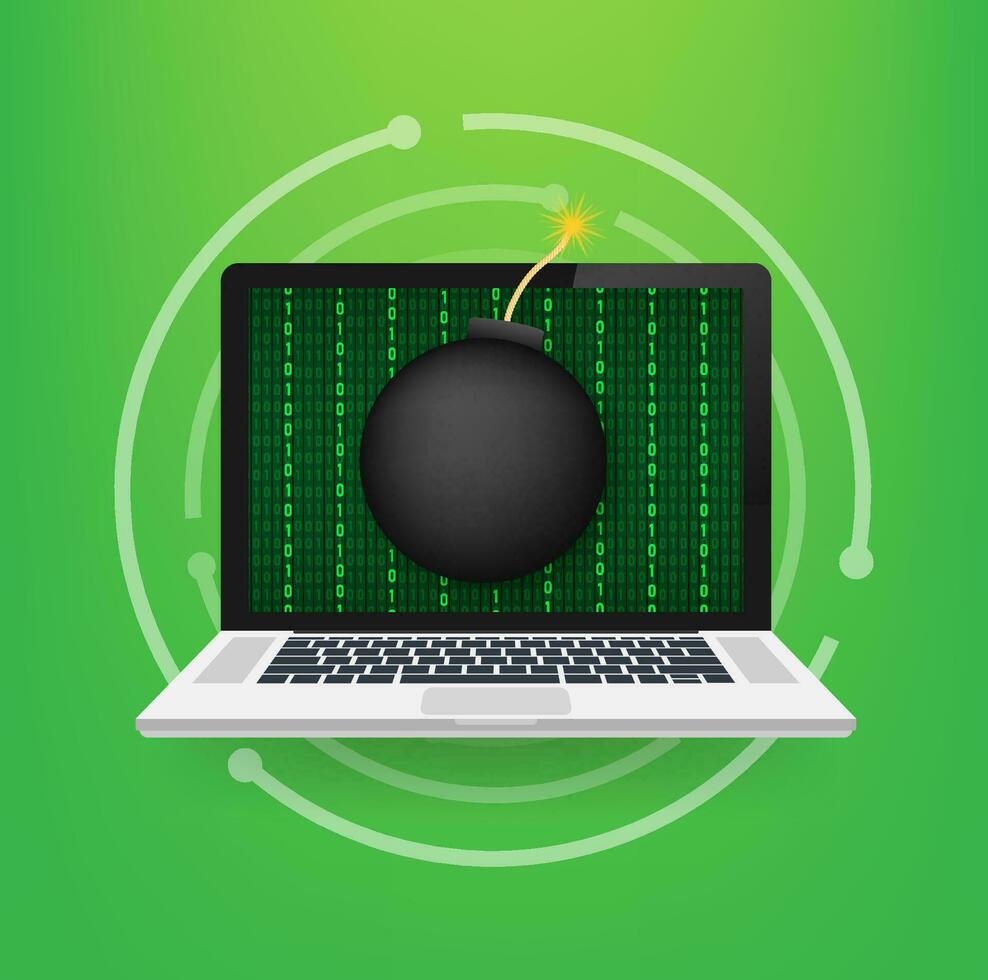 logic bomb. Piece of code intentionally inserted into a software system. Vector stock illustration.