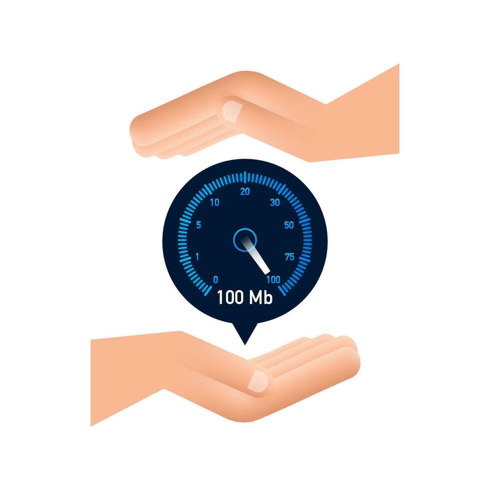 Set Speed test in hands. Speedometer Internet Speed. Website speed loading time. Motion graphics 4k vector