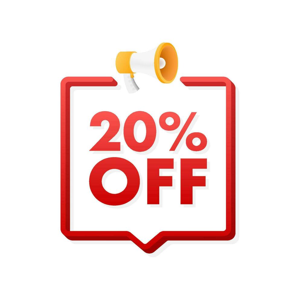 20 percent OFF Sale Discount Banner with megaphone. Discount offer price tag. 20 percent discount promotion flat icon. Motion graphics 4k vector
