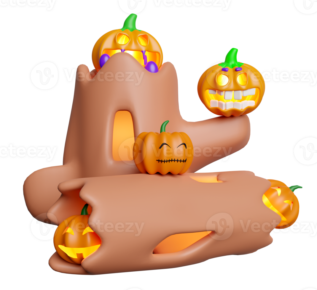 3d contento Halloween festa con zucca testa, albero, legname isolato. 3d rendere illustrazione png