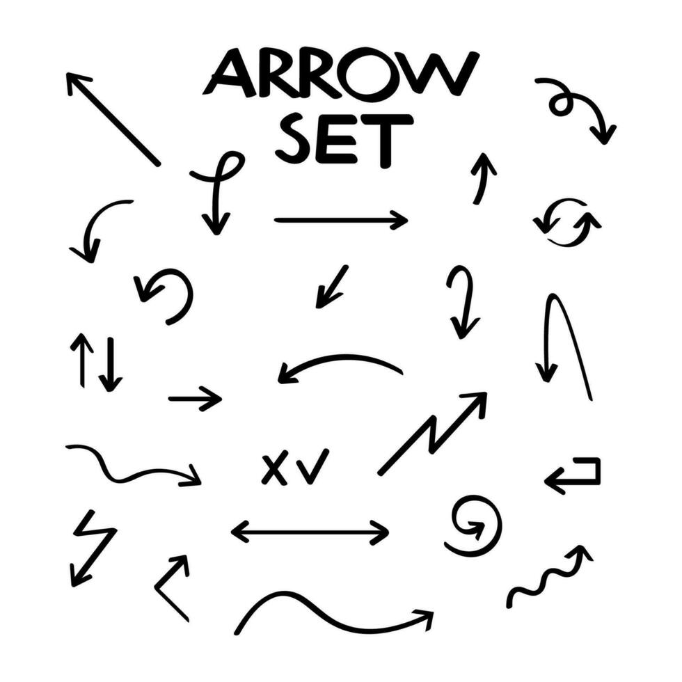 Hand drawn vector arrow collection, sketched style. Vector stock illustration.