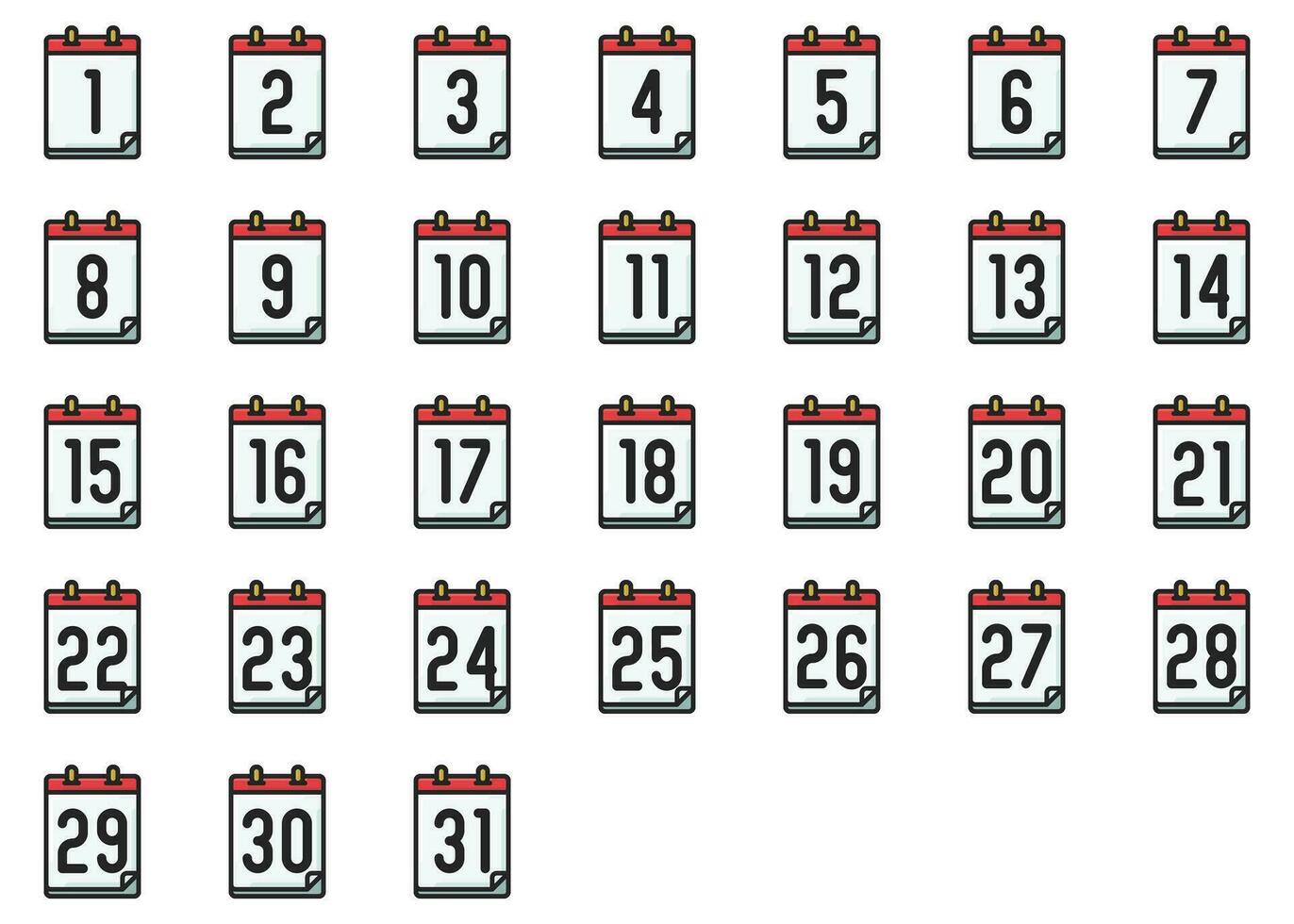 Calendar date icons vector in colored outline style, for business, education, event and office use.