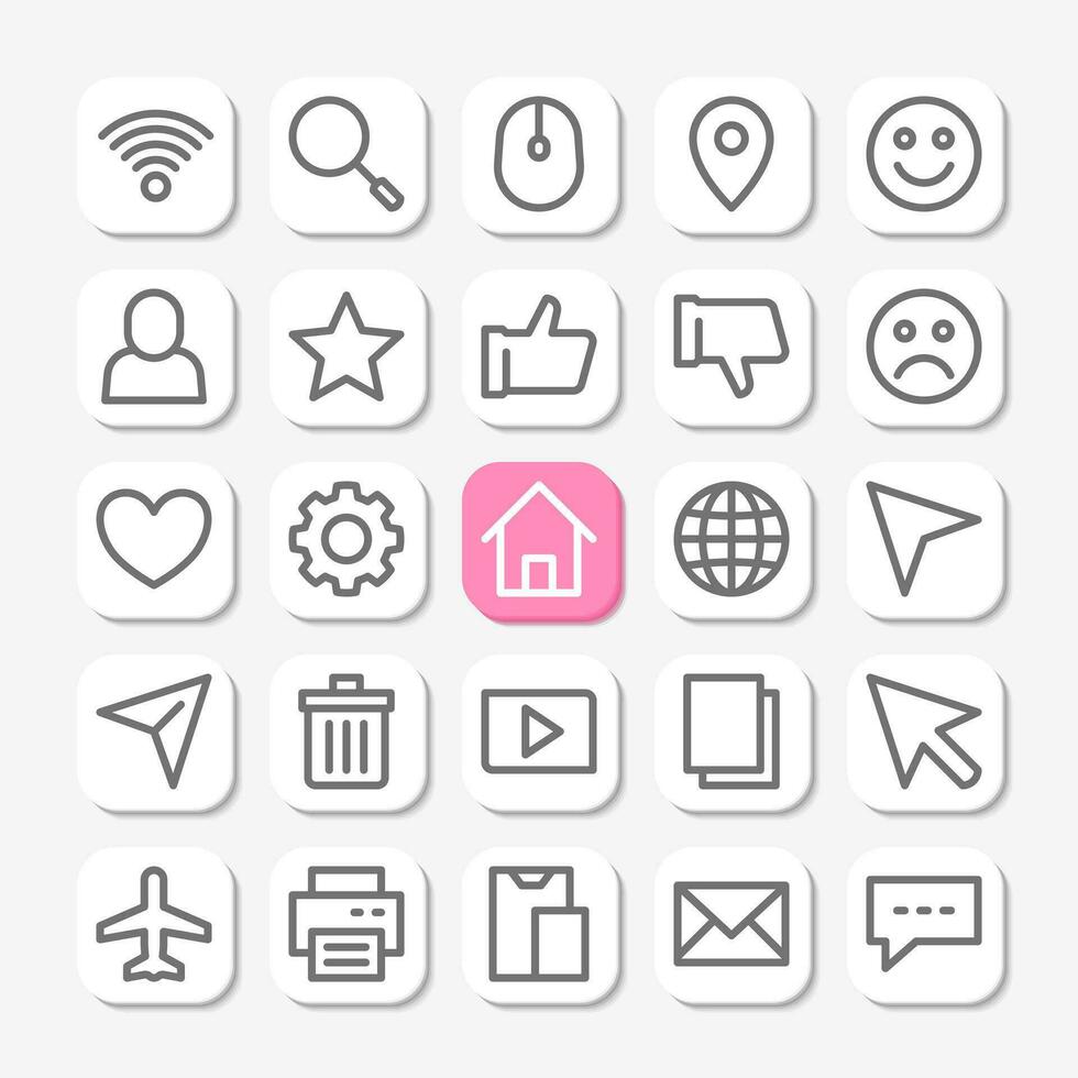 Essentials icons in line style for user interface, mobile and website design. Including wifi, star, rating, love, home, and others. vector