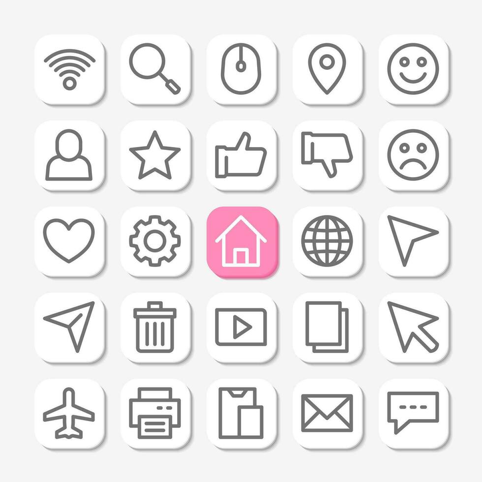 esenciales íconos en línea estilo para usuario interfaz, móvil y sitio web diseño. incluso Wifi, estrella, clasificación, amar, hogar, y otros. vector