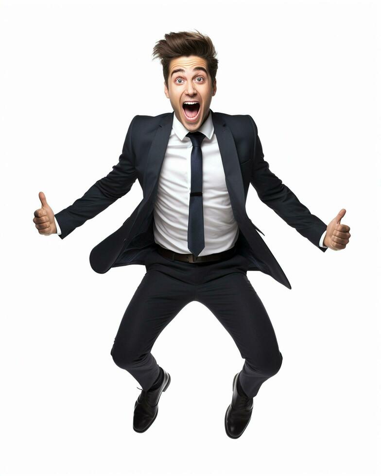ai generative photo business man super excited on white background
