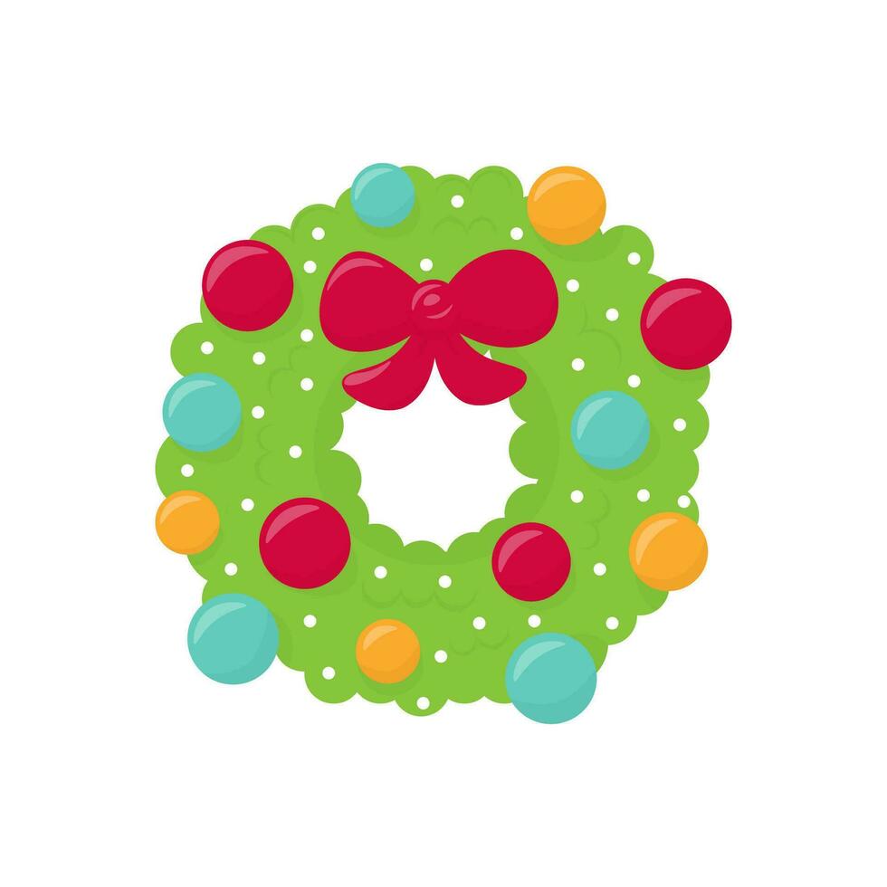 Simple christmas wreath cartoon icon. Clipart image isolated on white background. vector