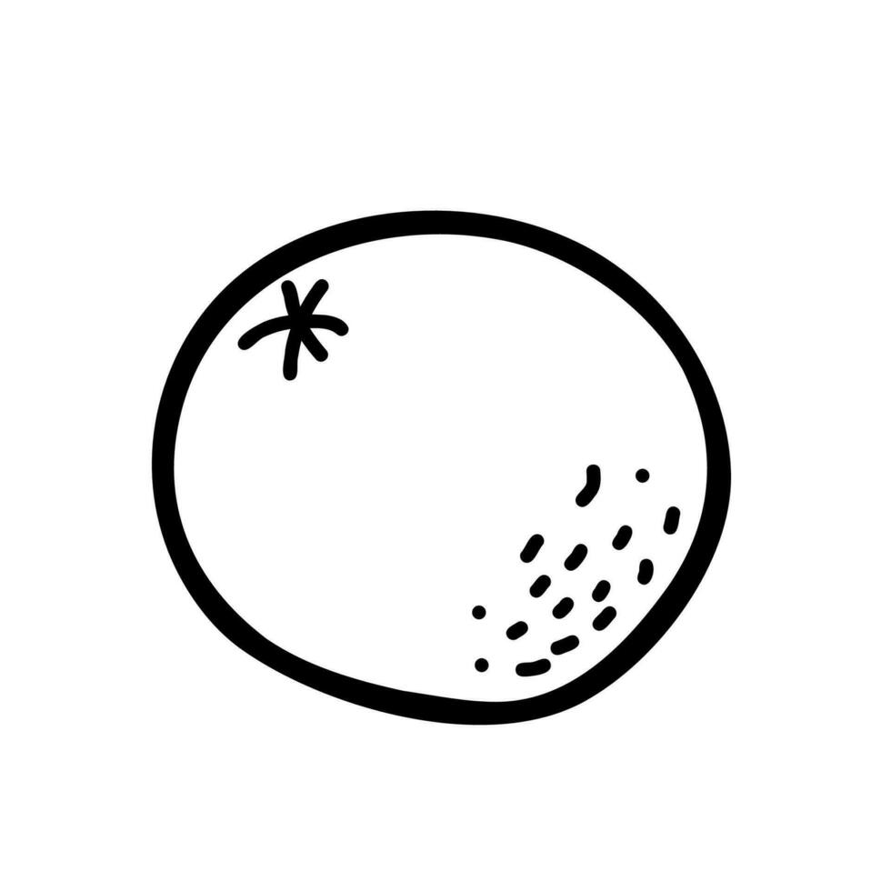 Vector single clipart of tangerine in doodle style. Black and white image. Isolated illustration on white background.