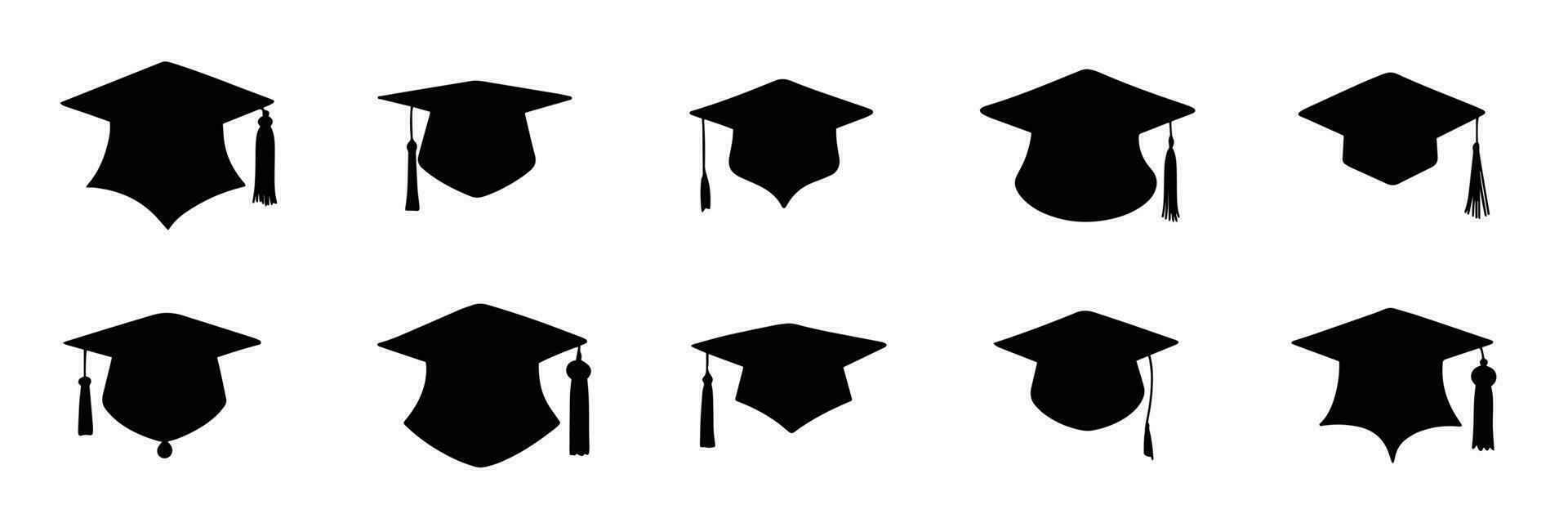 Set of graduation hat silhouette isolated on white background. Vector illustration.