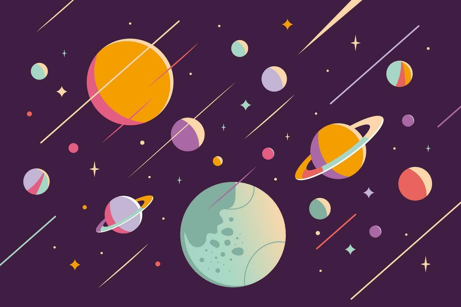 exterior espacio resumen antecedentes con planetas y estrellas. de moda moderno vector ilustración, mano dibujado, plano