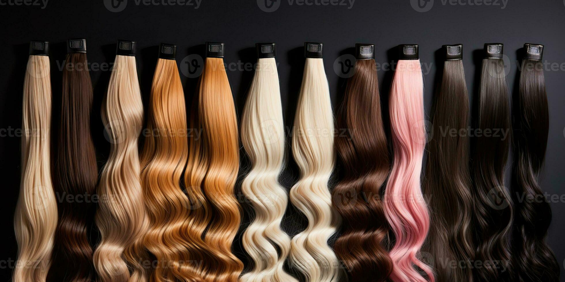 AI Generated. AI Generative. Beautiful salom makeup beauty hair extrension different colors. Mock up background. Graphic Art photo