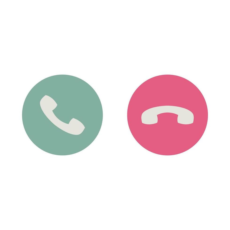 Answer and decline phone call buttons. Phone call red and green icon. Vector illustration isolated on white background, flat