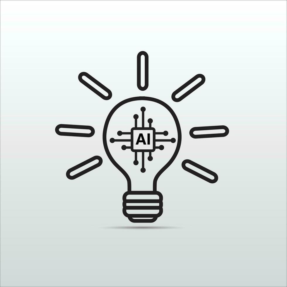 Artificial intelligence AI processor chip and light bulb icon. illustration concept of getting innovation ideas using artificial intelligence vector