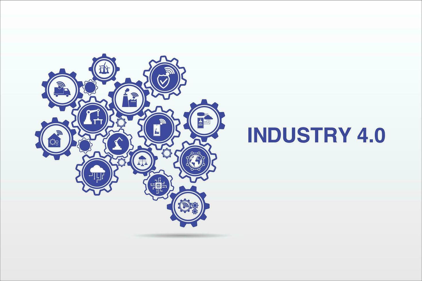 industrial 4.0 proceso sistema en industrial fábrica y conexión con automatización, robot, datos gestión. industria 4.0 y inteligente producciones icono conjunto vector