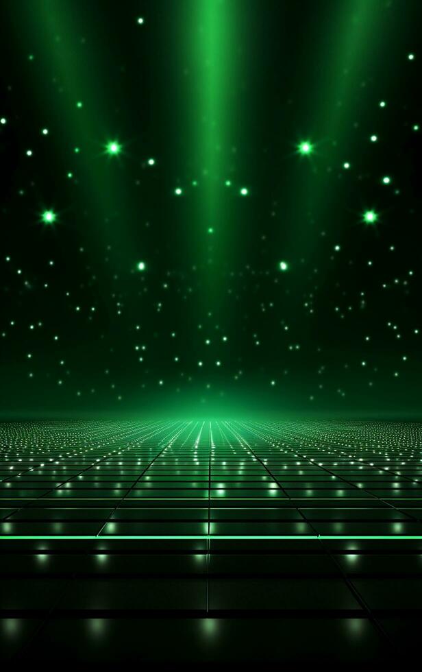 Ai generative Backdrop With Illumination Of green Spotlights For Flyers realistic image, ultra hd, high design very detailed photo