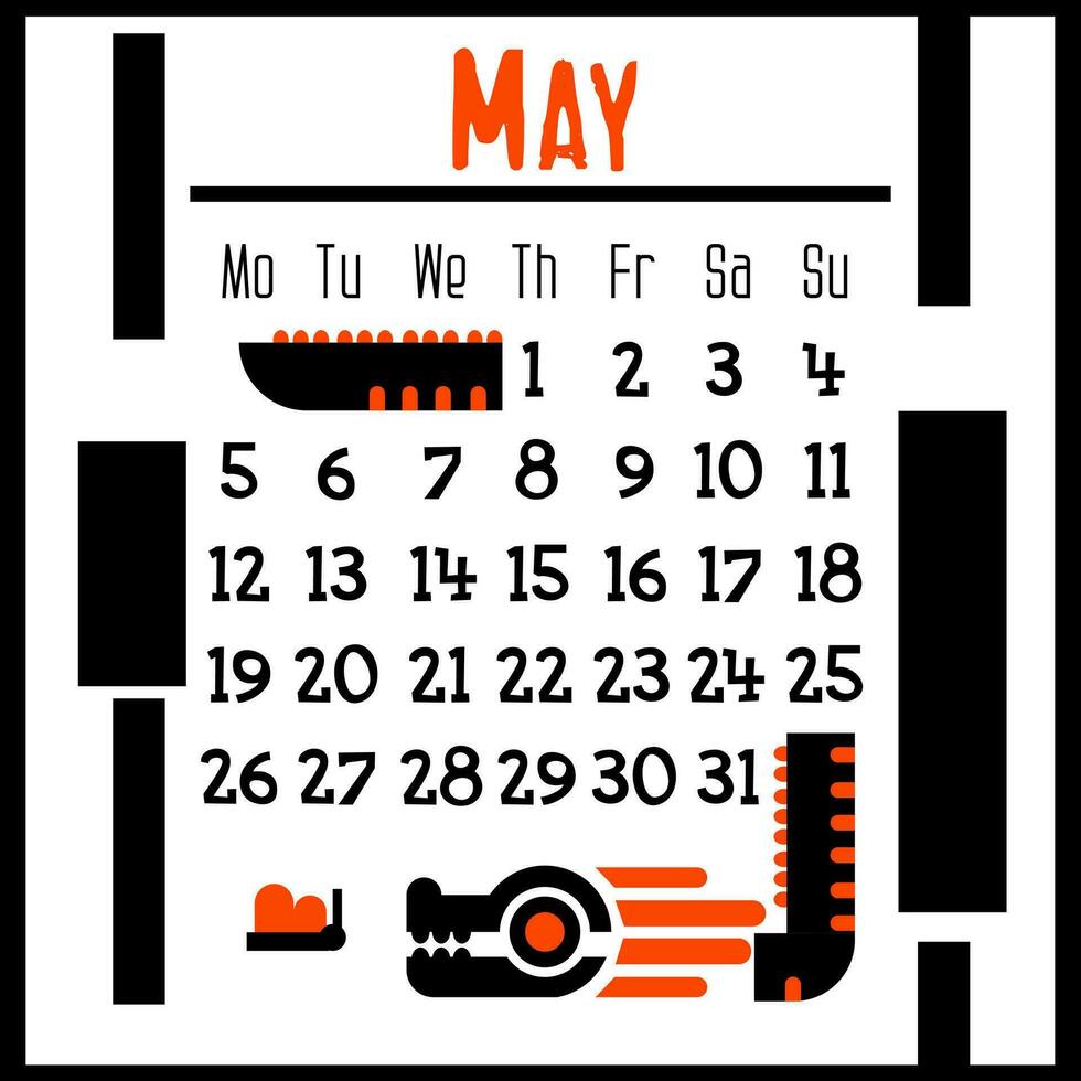 cuadrado calendario página para mayo 2024 con un linda geométrico continuar. aislado en un blanco antecedentes. el símbolo de el año de el continuar. un continuar con un mariposa. vector ilustración. negro naranja