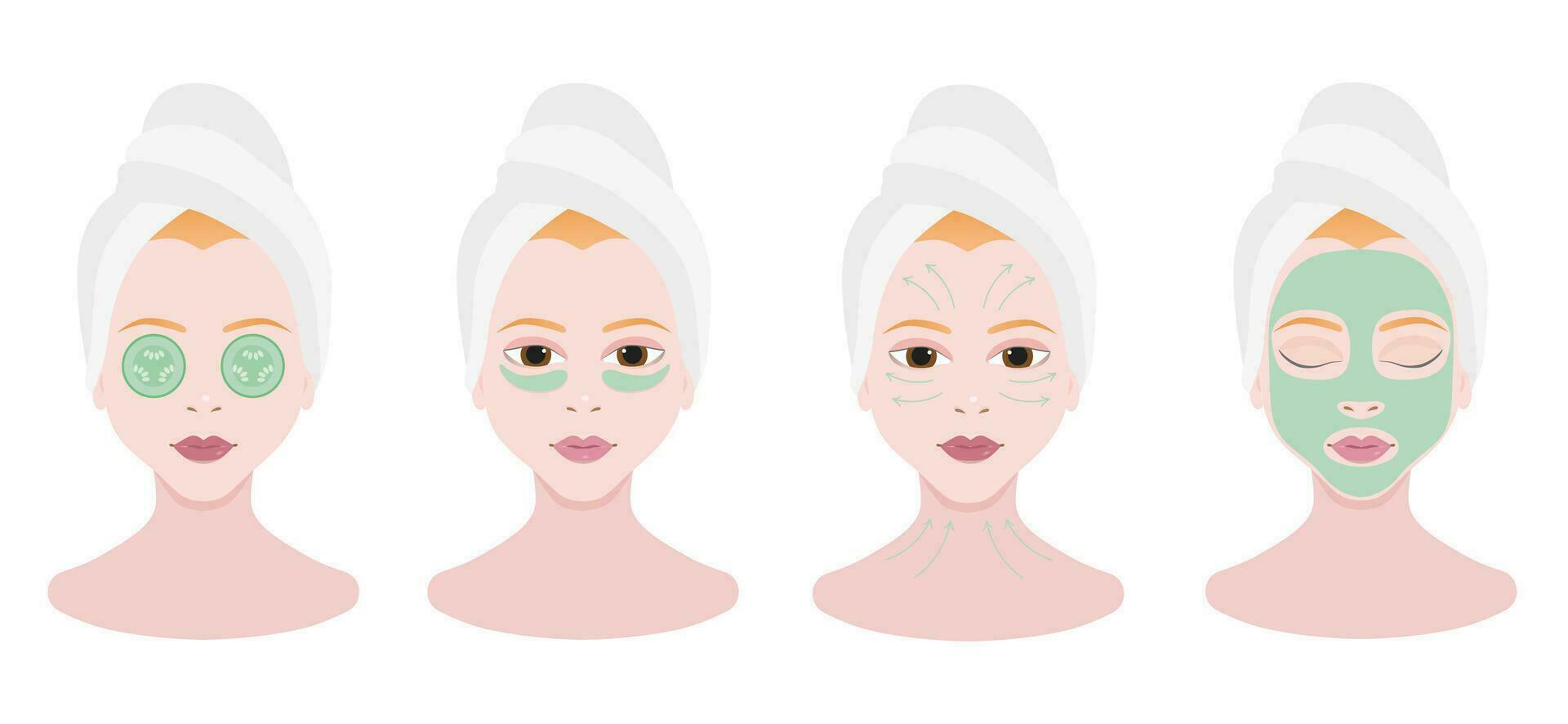 Cosmetic skin care. Routine woman girl face care, aroma massage, acupressure massage vector