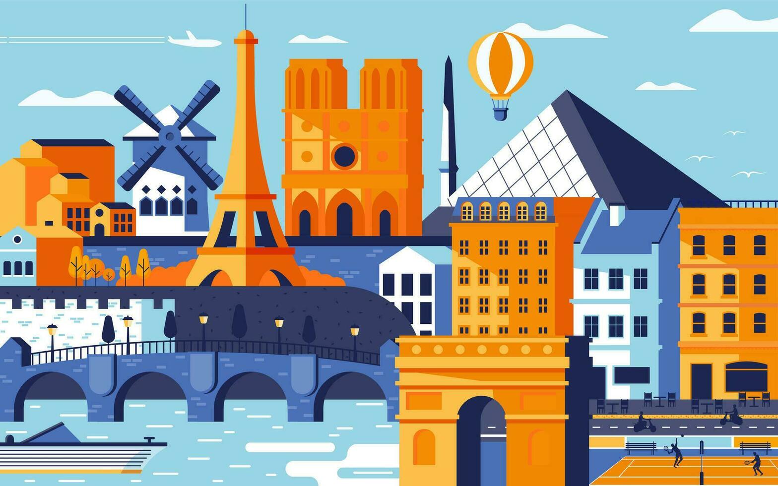 A colorful illustration of Paris, France vector